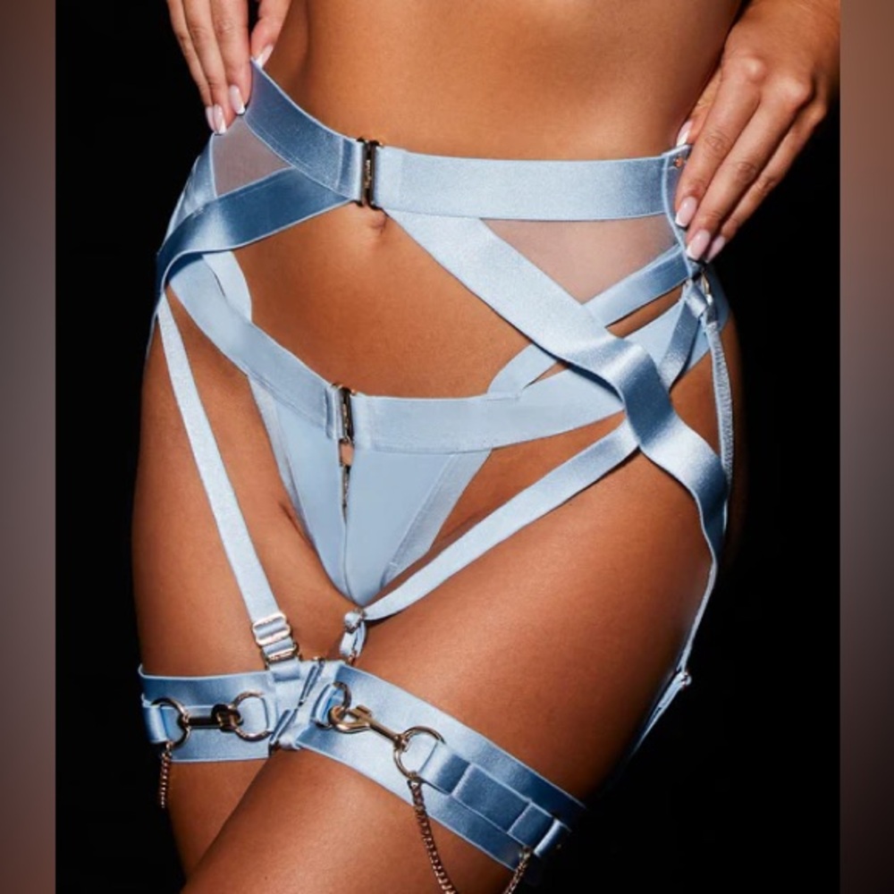 Honey Birdette Kukuro Baby Blue Suspender - Excellent Condition - Size Small